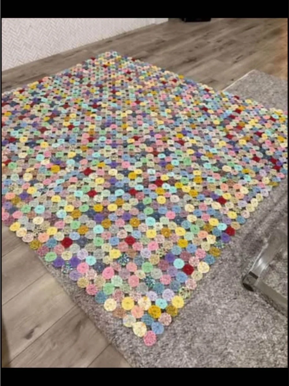 Handmade Multicolor Crochet Yo-Yo Throw Blanket - Home Bedding